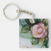 Romantisch Roos Wit Roze Goud Bloemen Liefde Sleutelhanger (Voorkant)