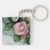 Romantisch Roos Wit Roze Goud Bloemen Liefde Sleutelhanger (Achterkant)