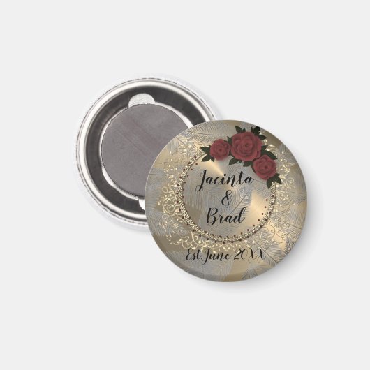 Romantisch Roos Wreath Feather Wedding Magneet (Voorkant / Achterkant)