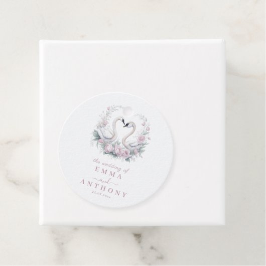 Romantisch Roos zwaan paar bruiloft Bedankjes Labels (In situ)
