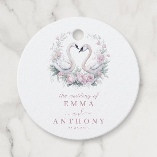 Romantisch Roos zwaan paar bruiloft Bedankjes Labels (Voorkant)