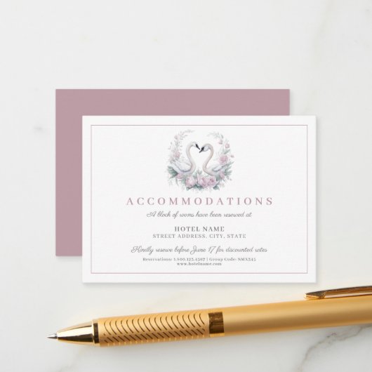 Romantisch Roos zwaan paar bruiloft Informatiekaartje (Voorkant / Achterkant in situ)