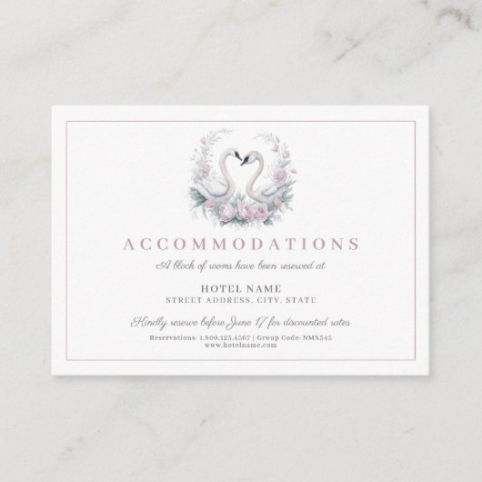 Romantisch Roos zwaan paar bruiloft Informatiekaartje (Voorkant)