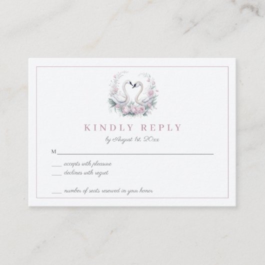 Romantisch Roos Zwaan Paar Bruiloft RSVP Kaart (Voorkant)