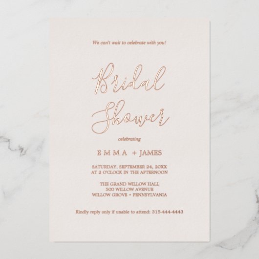 Romantisch Rose Goud Folie | Blush Bruiloftsfeest Uitnodiging (Voorkant)