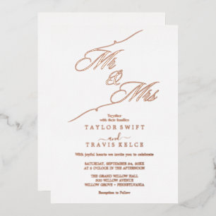 Romantisch Rose Goud Folie   Mr. & Mrs. Trouwen  Uitnodiging
