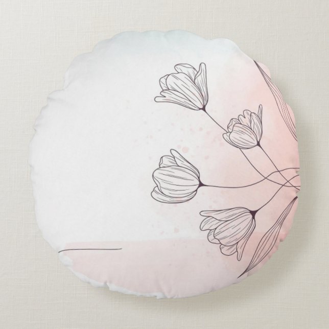 Romantisch Roze Aquarel Bloem Rond Kussen Decorati (Voorkant)