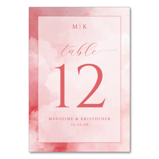 Romantisch roze aquarel tafelnummer (Voorkant)