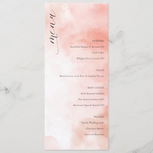 Romantisch Roze Aquarel Trouwmenu Menu (Voorkant)