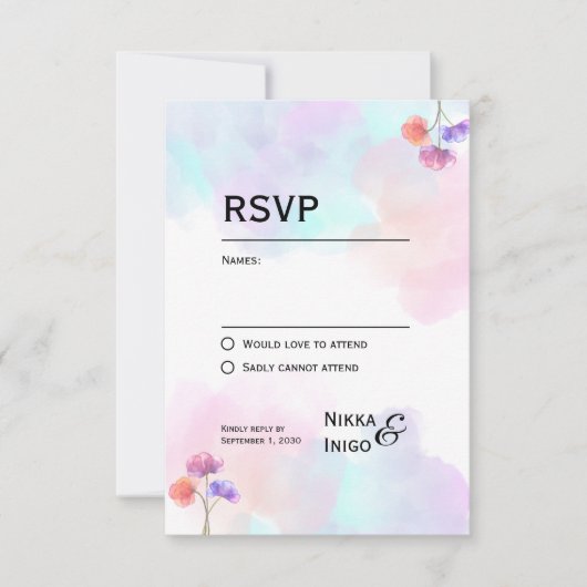 Romantisch Roze & Blauw Huwelijk RSVP Kaarten (Voorkant)