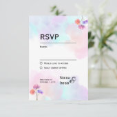 Romantisch Roze & Blauw Huwelijk RSVP Kaarten Kaartje (Staand voorkant)