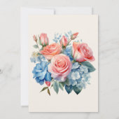 Romantisch Roze Blauw Waterverf Bloemen Bruiloft Kaart (Achterkant)