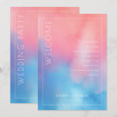 Romantisch Roze Blauw Waterverf Programmakaart (Voorkant / Achterkant)