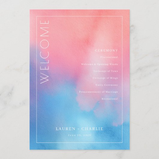 Romantisch Roze Blauw Waterverf Programmakaart (Voorkant)