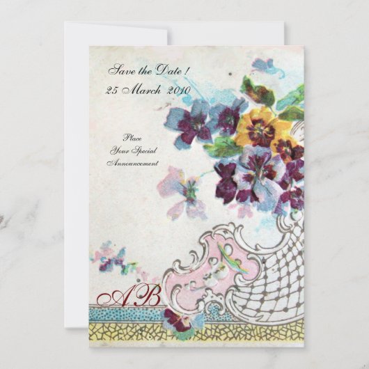 ROMANTISCH Roze Blauw Wit Bruilofts Bloemstuk Mono Kaart (Voorkant)
