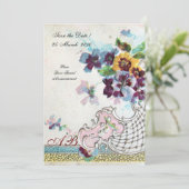 ROMANTISCH Roze Blauw Wit Bruilofts Bloemstuk Mono Kaart (Staand voorkant)
