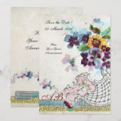 ROMANTISCH Roze Blauw Wit Bruilofts Bloemstuk Mono Kaart (Voorkant / Achterkant)