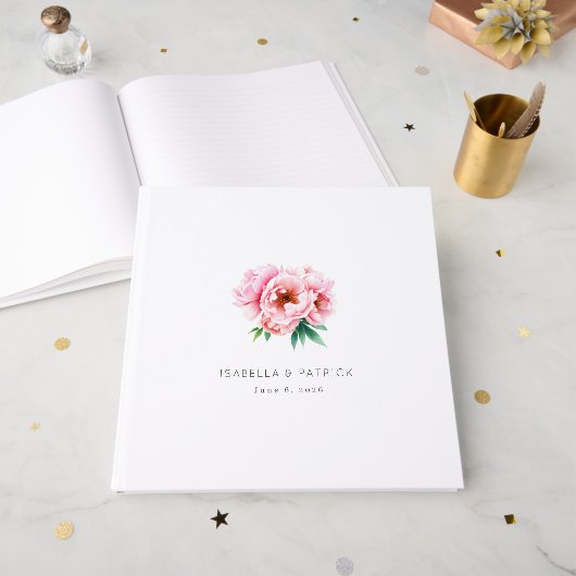 Romantisch roze bloemboeket gastenboek (Voorkant open)