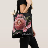 Romantisch roze bloemboeket op zwart tote bag (Dichtbij)