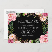 Romantisch Roze Bloemen Classy Bruiloft Save the D Aankondigingskaart (Voorkant / Achterkant)