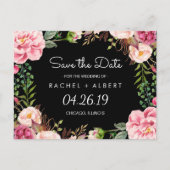 Romantisch Roze Bloemen Classy Bruiloft Save the D Aankondigingskaart (Voorkant)