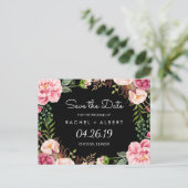 Romantisch Roze Bloemen Classy Bruiloft Save the D Aankondigingskaart (Staand voorkant)