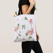 Romantisch roze bloemen groen tote bag (Dichtbij)