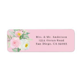 Romantisch roze bloemen retouradreslabel etiket (Voorkant)