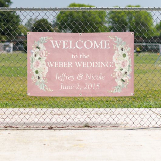 Romantisch Roze Bloemen Trouwbanner Spandoek (Insitu)