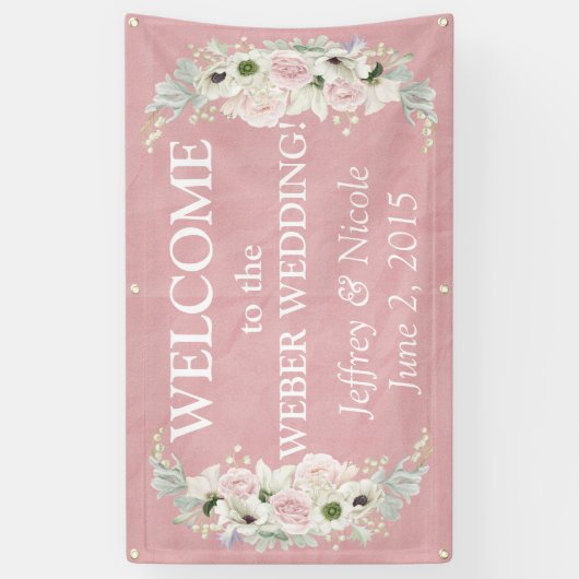 Romantisch Roze Bloemen Trouwbanner Spandoek (Verticaal)