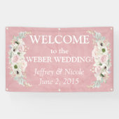 Romantisch Roze Bloemen Trouwbanner Spandoek (Horizontaal)