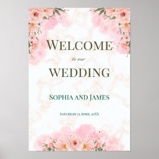Romantisch Roze Bloemen Trouwbord Poster