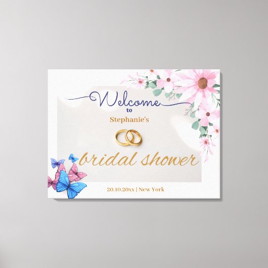 Romantisch Roze Bloemen vrijgezellenfeest Welkom p Canvas Afdruk (Voorkant)