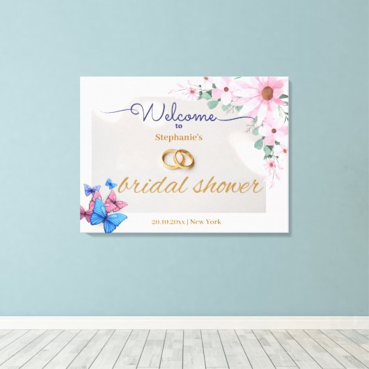 Romantisch Roze Bloemen vrijgezellenfeest Welkom p Canvas Afdruk (Insitu (Houten vloer))