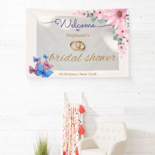 Romantisch Roze Bloemen vrijgezellenfeest Welkom p Spandoek (Insitu)