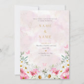 Romantisch roze & Bloemen waterverf huwelijksuitno Kaart (Voorkant)