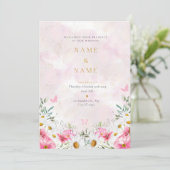 Romantisch roze & Bloemen waterverf huwelijksuitno Kaart (Staand voorkant)