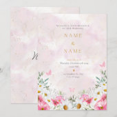 Romantisch roze & Bloemen waterverf huwelijksuitno Kaart (Voorkant / Achterkant)