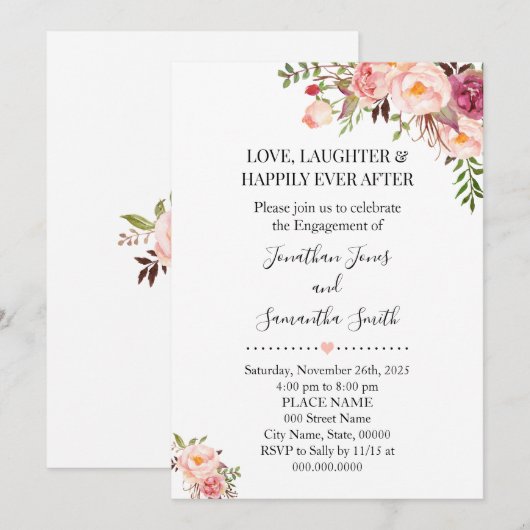 Romantisch Roze bloemenboho chic verloving Kaart (Voorkant / Achterkant)