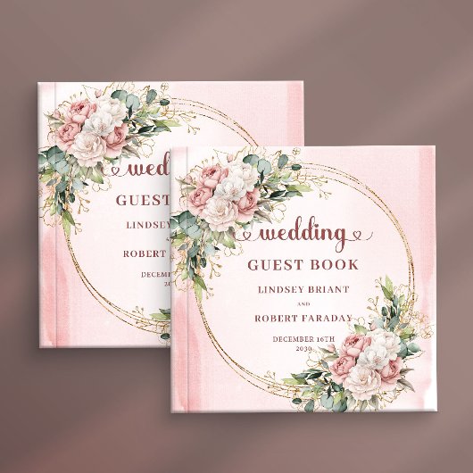 Romantisch Roze Bloemengroene Gastenboek