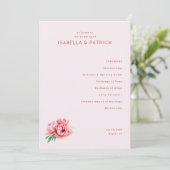 Romantisch Roze Bloemensier Bruiloft Ceremonieprog Programmakaart (Staand voorkant)