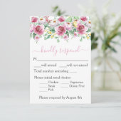Romantisch roze bloemmetjes bruiloft RSVP kaartje (Staand voorkant)