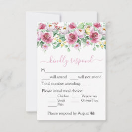 Romantisch roze bloemmetjes bruiloft RSVP kaartje