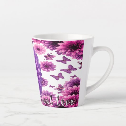 Romantisch Roze Bloemmotief Latte Mok (Rechts)