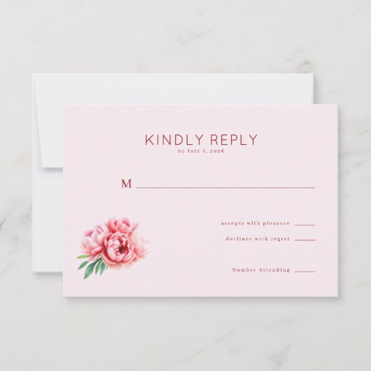 Romantisch Roze Bloemmotief RSVP Kaartje (Voorkant)