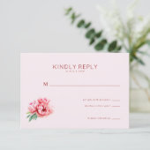 Romantisch Roze Bloemmotief RSVP Kaartje (Staand voorkant)