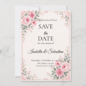 Romantisch Roze Bloemmotief Save The Date (Voorkant)