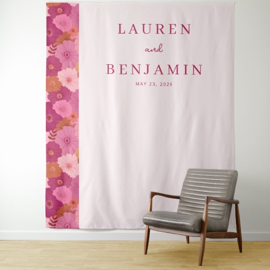 Romantisch Roze Bloemmotief Wandkleed (In situ)