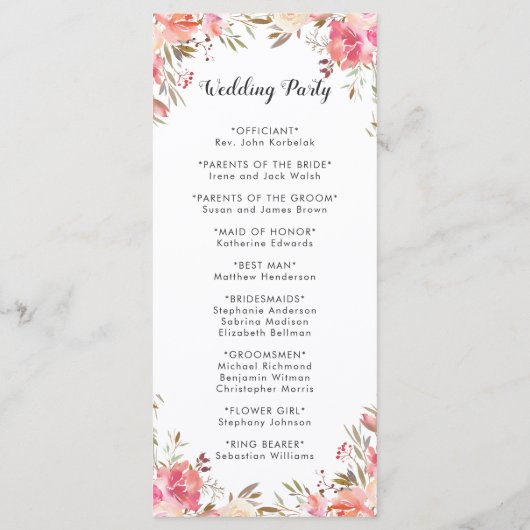 Romantisch Roze Bloesem Bloemig Huwelijksprogramma Programmakaart (Achterkant)