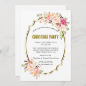 Romantisch Roze Blush Bloemen Goud Kerstfeest Kaart (Voorkant / Achterkant)